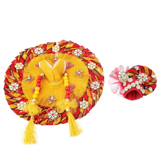 Laddu Gopal Dress Cloth Bhagwan Poshak of God Bal Gopal Kanha Kanhaiya Dev Vastra for Metal Idol Statue for Indian Traditional Holi Festival of Colours Decor(Size:- 3-5 No.Dia- 10")(Yellow)