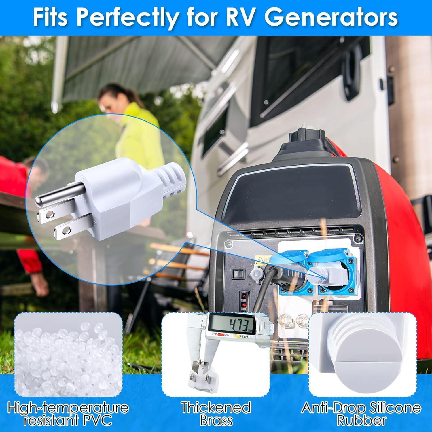 Neutral Ground Bonding Plug for Portable Inverter Generator, Grounding Plug Surge Protector Generator with Floating Neutral on RV, Motorhome, Camper for Open Ground Error(White,1 Pack)
