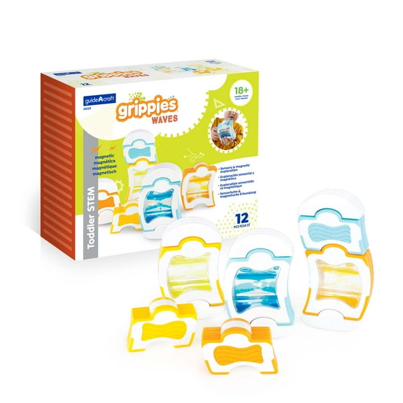 Guidecraft Grippies Waves - 12 Piece Set: STEM Magnetic Building Set For Toddlers, Kids Learning and Educational Toys