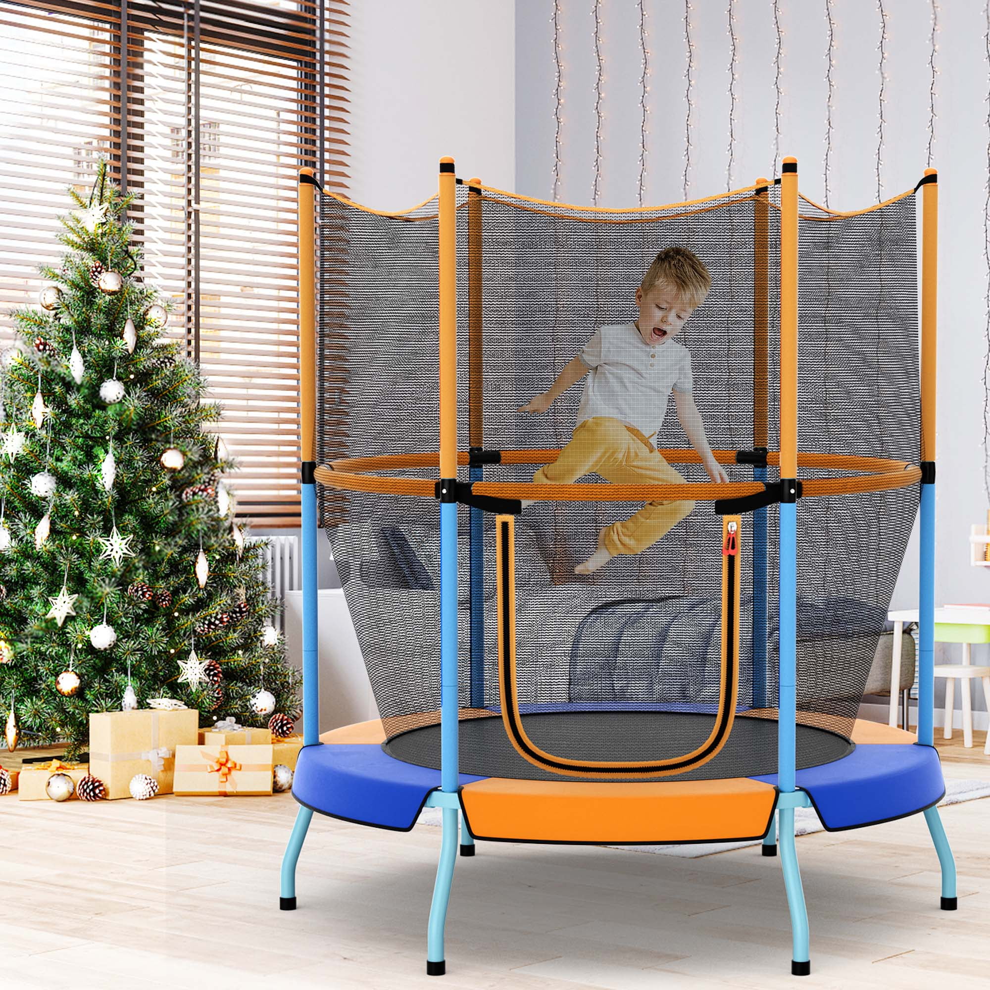 ウォールトランポリン Costway Trampoline for Kid's with Safety Enclosure Net, Blue