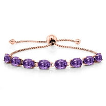 Gem Stone King 18K Rose Gold Plated Silver Purple Amethyst Tennis Bracelet for Women (6.00 Cttw, Gemstone February Birthstone, Oval 7X5MM, Fully Adjustable up to 9 inch)
