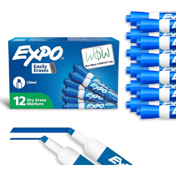 Low Odor Dry Erase Markers Chisel Tip Blue 12 Count