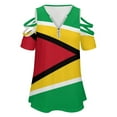 thumbnail image 4 of Flag of Guyana.National Flag of Guyana Womens Summer V Neck Zipper Top Short Sleeve T Shirt Off Shoulder Top Casual Classy Loose Shirts, 4 of 7
