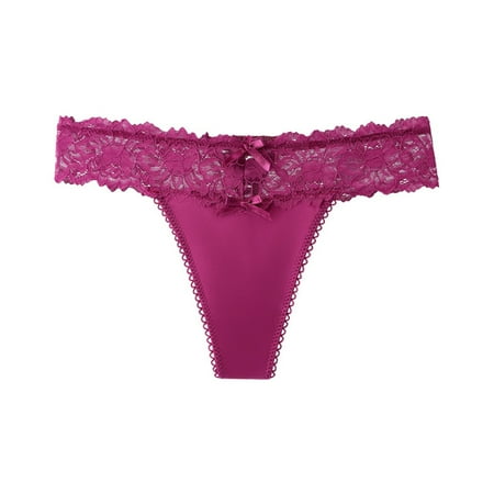 Virmaxy Alluring See Through Seamless Thongs for Women Alluring Underwear Ice Silk Bikini Panties Silky Comfy Panties Purple L