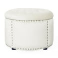 thumbnail image 3 of Round Velvet Ottoman with Studded Trim Beige, 3 of 8