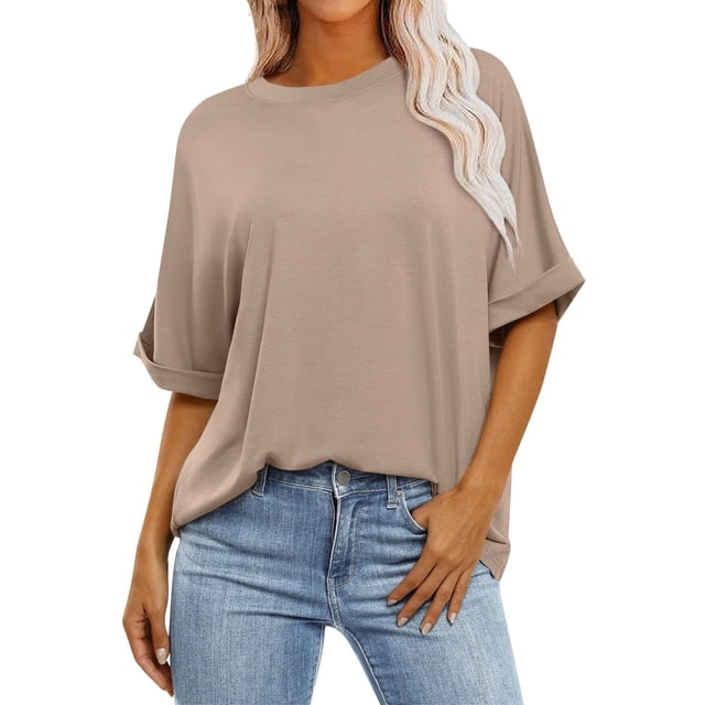 Yuyuzo Femmes d'Été Col Rond Demi-Manches Justaucorps Chemises Casual Couleur Unie Basique Tee Shirts