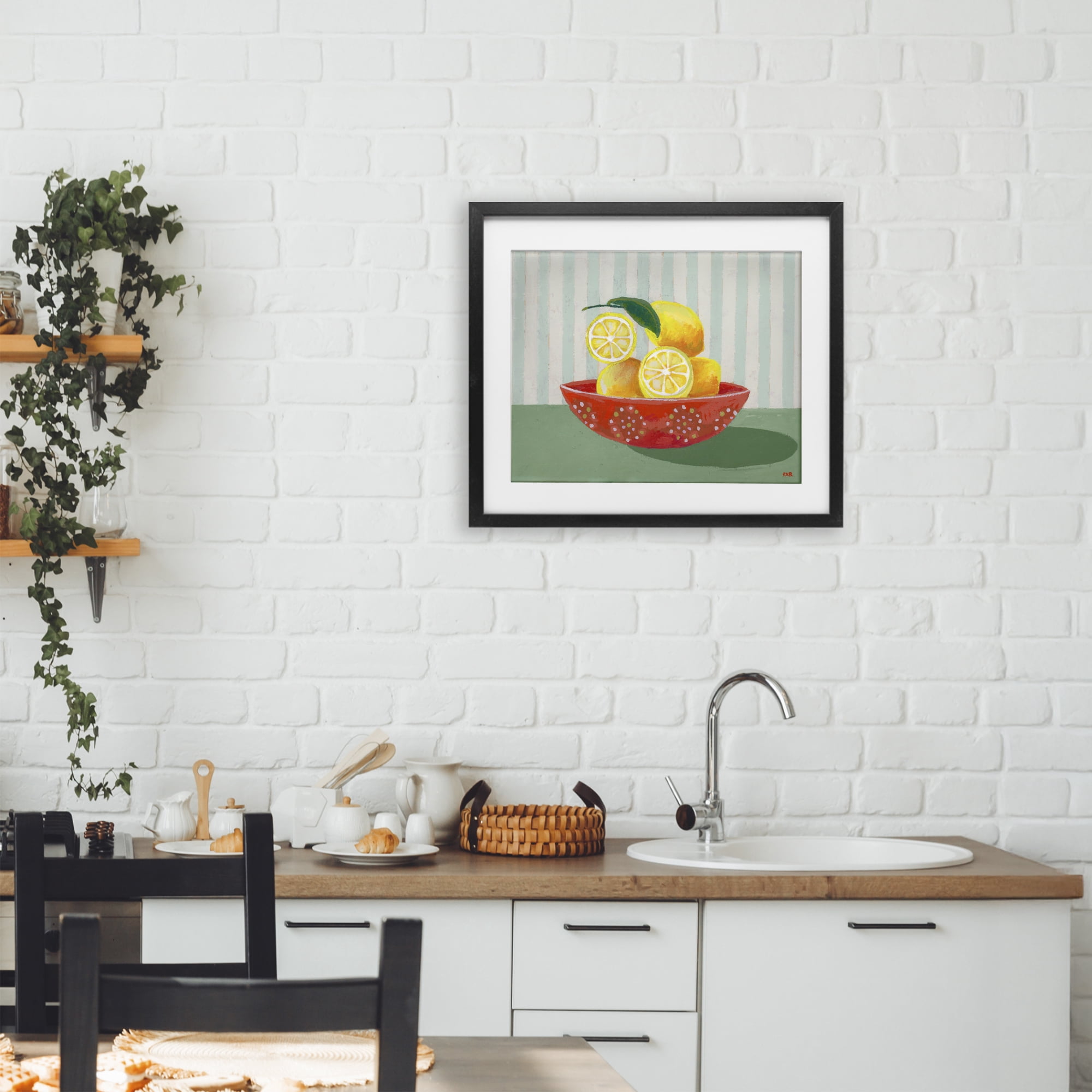 Stupell Industries Sunny Lemons in Red Bowl Black Framed Print Under Glass, design by Rachael Reese