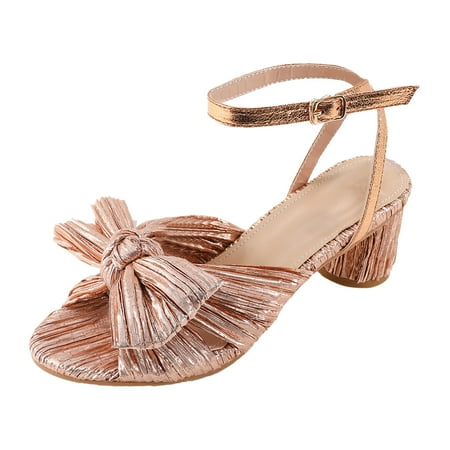 

Fsqjgq Dressy Sandals for Women Low Heel Women s Summer Thick Heel Satin Bow Round Head Sandals Max Cushioning Women Wide Width Rose Gold 38