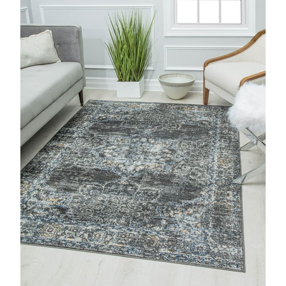 Rugs America Preston PS35A Shadow Bay Blossom Transitional Vintage Gray Area Rug, 2'6" x 4'