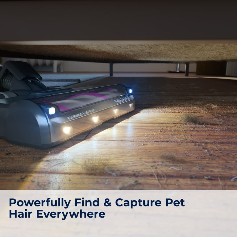 Bissell PowerClean FurFinder 200W Self-Standing Cordless Vacuum w/Tangle Free Brush Roll, Strong Suction, Removeable Battery, Upholstery Tool & Bright Headlights, Black & Purple, 4031