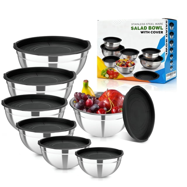 Juego de cuencos para mezclar YJSLICT de acero inoxidable de 7 piezas con tapas