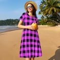 thumbnail image 4 of Balery Purple Black Buffalo Plaid Vestidos sueltos de manga corta para mujer, vestidos de verano 2025, vestidos casuales de corte A con vuelo., 4 of 6