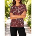 thumbnail image 5 of Women's Short Sleeve Red Black White Shirts Casual Crew Neck All-Over Pattern Summer Tops, 5 of 6