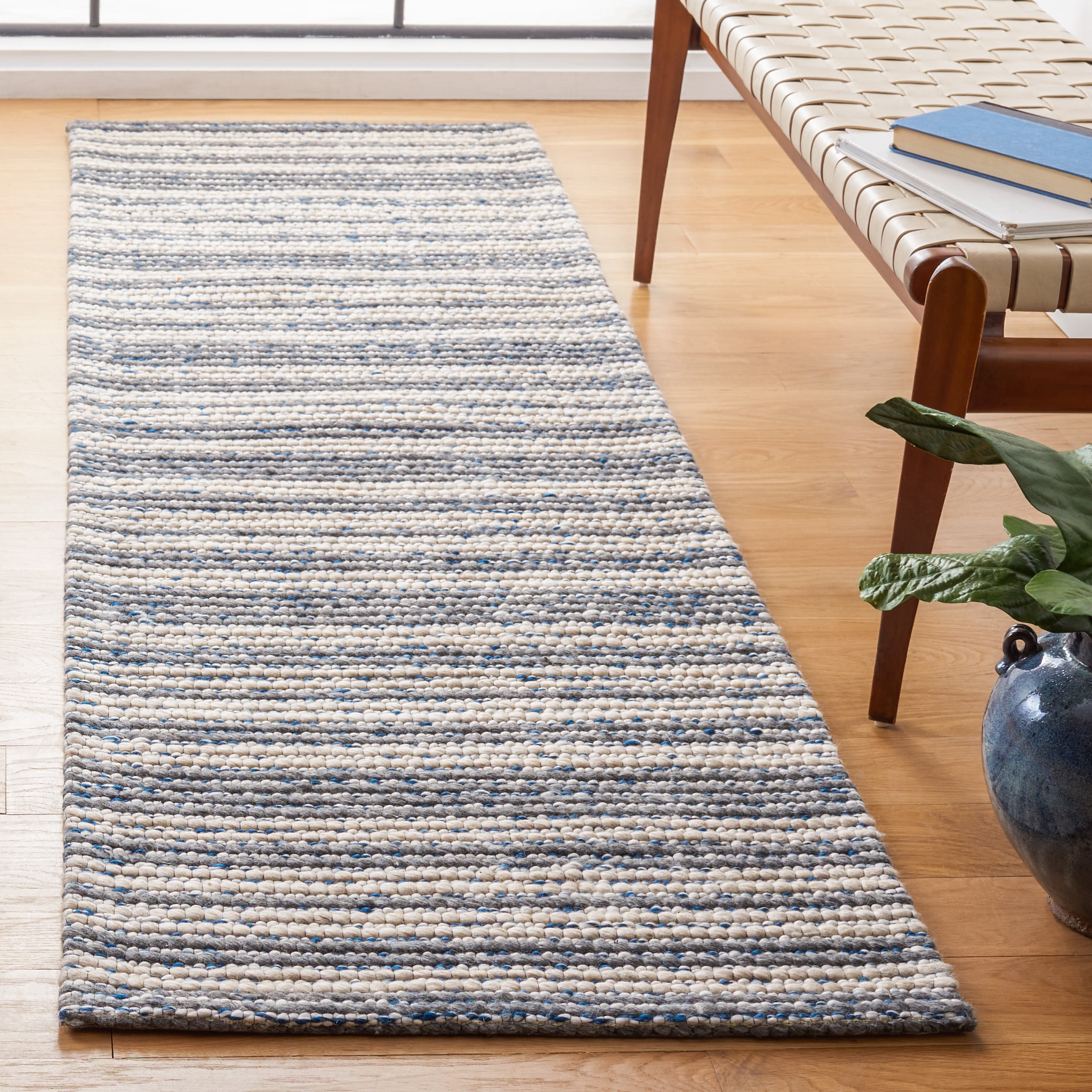 SAFAVIEH Marbella Neven Striped Runner Rug, Ivory/Grey, 2'3" x 8'