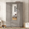 thumbnail image 3 of Miekor Furniture 3-Door Mirror Wardrobe with shelves, Gray BS7798, 3 of 6