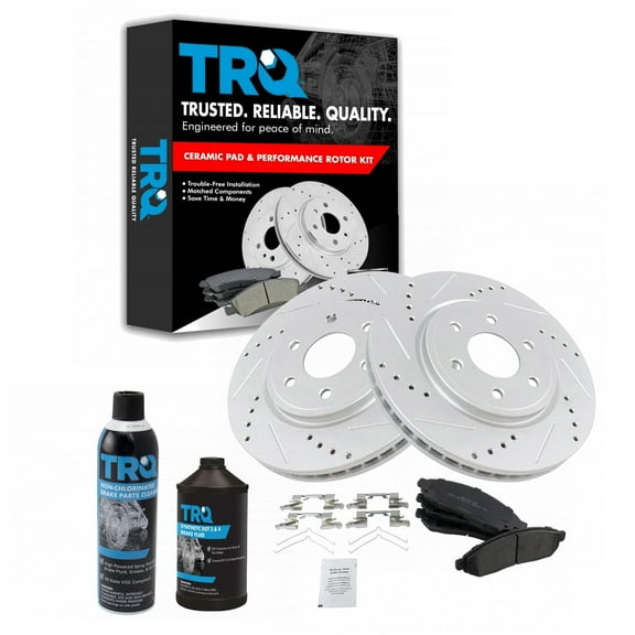 TRQ Front Metallic Brake Pad & Performance Rotor Kit w/Fluids for Nissan BKA21434