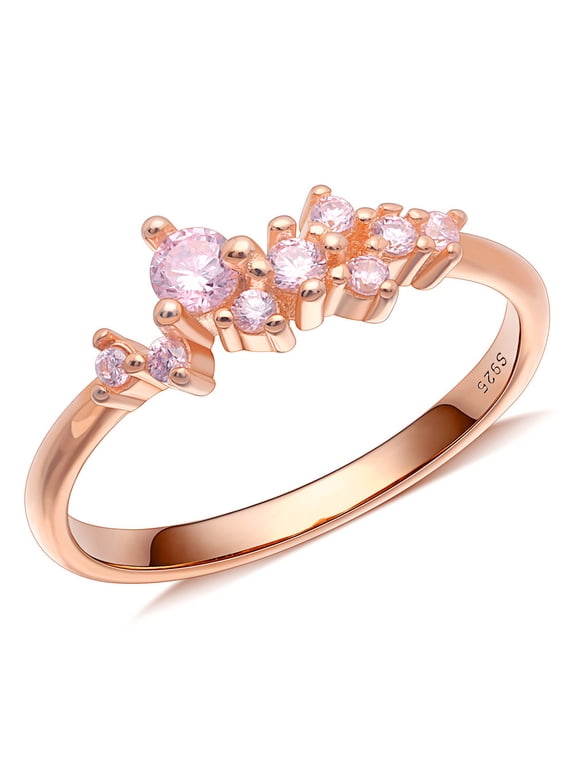 Pink CZ Rings for Women Sterling Silver S925 Band Wedding Rose Gold Color Size 11