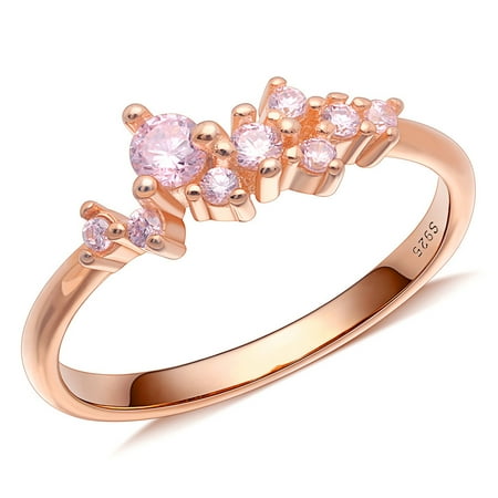 UIONEN Pink CZ Rings for Women Sterling Sivler S925 Band Rose Gold Color Size 10