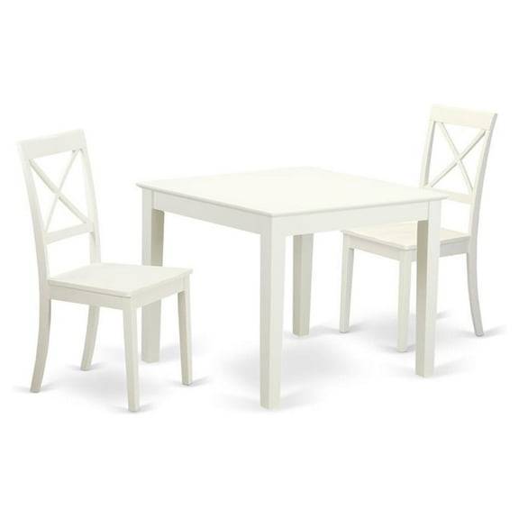 East West Furniture Oxford 3-piece Dining Set with Square Table in Linen White