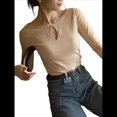 thumbnail image 1 of Camiseta de Larga y Cuello Redondo Estilo Francés para Mujer, Ideal para , Otoño e Invierno. Tops Interiores de Moda. Albaricoque XL, 1 of 10