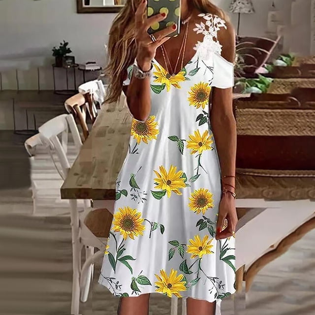 TIMIFIS Robe T-Shirt Décontractée d'Été pour Femmes, Robe Soleil Évasée, Couvre-Maillot de Bain de Plage - Été