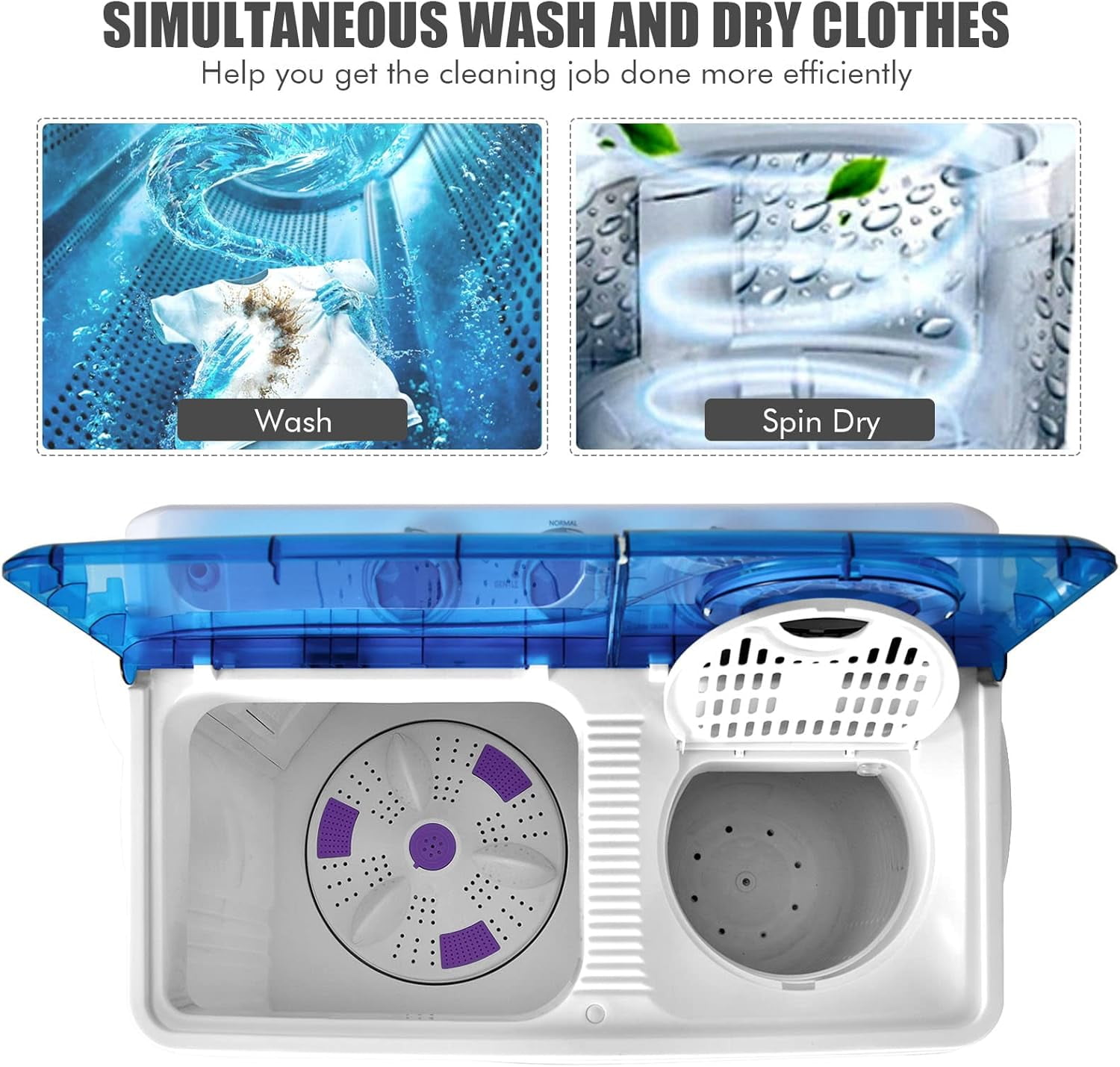 Portable Twin Tub Washing Machine with 26lbs Total Capacity, 18lbs Washer & 8lbs Spinner Combo, Built-in Drain Pump & Timer Knobs for Home Dorm Apartment Use