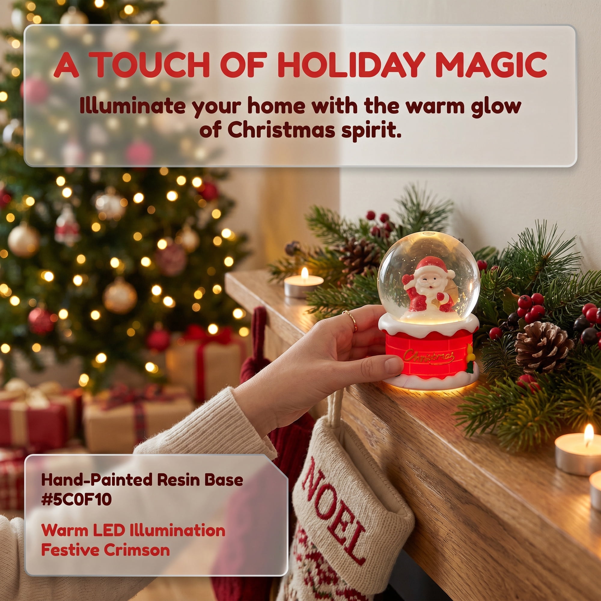 Unique Bargains Crystal Ball Shatterproof LED Glitter Snow Globe Red F 2.6" x 2.6" x 3.7"