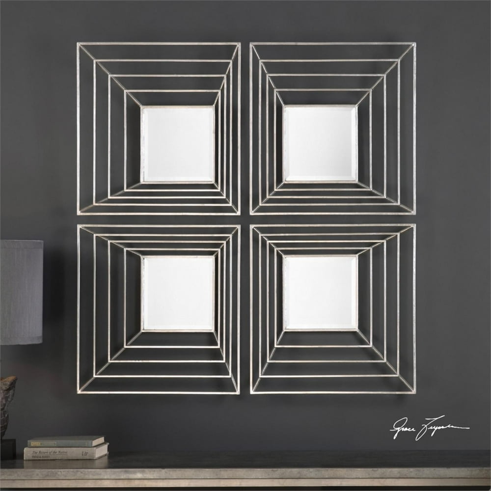 Set of 4 Captivating Square Beveled Wall Mirrors with