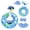 A003- Style C, variant on Lawn Goose Clothing, Porch Goose Bikini, Palm Leaf Print Resin Goose Apparel, Pvc Inflatable Swim Ring, 5-Piece Tropical Summer Theme Porch Goose Set with Sun Protection Hat,