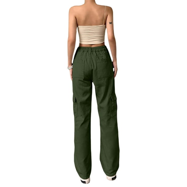 Pisexur Women's Cotton Linen Pants, Womens Hiking Cargo Pants Lightweight  Capris Elastic Waist Side Pockets Solid Color High Rise Casual Loose