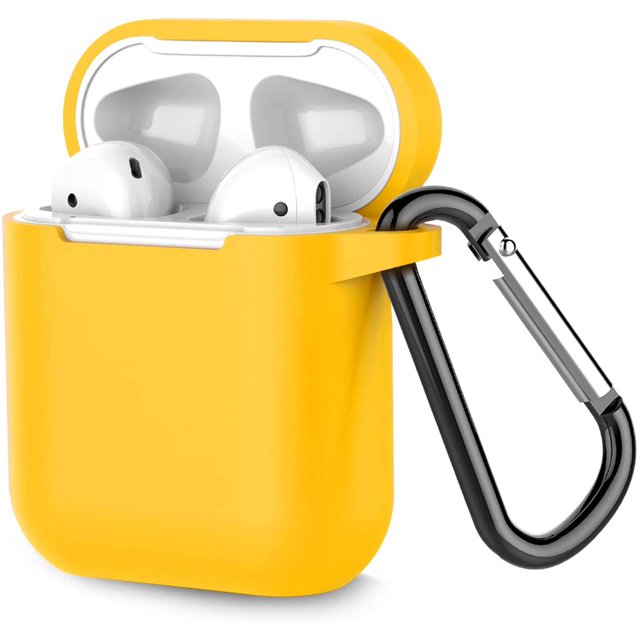 Coffea Protective Silicone Case with Keychain for AirPods 1 & 2 (Front LED Not Visible) (Orange)