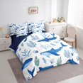 thumbnail image 2 of Manfei Watercolor Whale Shark King Bedding, Kawaii Seaweed King Bed in a Bag, White Blue, Blue Reversible, 7-Piece, 2 of 6