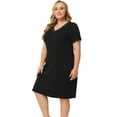 thumbnail image 3 of Camisón de encaje de talgrande pamujer, mancorta, cuello en V, pijama, rode dormir, vestido Negro XL, 3 of 5
