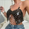 thumbnail image 6 of Women Sequin Tank Tops Triangle Bikini Halter Neck Bra Chain Tops Body Chain Top Glitter Sexy Vest Sliver Sparkly Dots Disco Nightclub Circle Chain Crop Top for Cocktail, Party, Club, 6 of 9