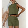 thumbnail image 4 of Defitshape Women's Short 2 Piece Outfits Summer Sleeveless Crop Tops Tracksuit Comfy Pocket Drawstring Army Green 14, 4 of 4
