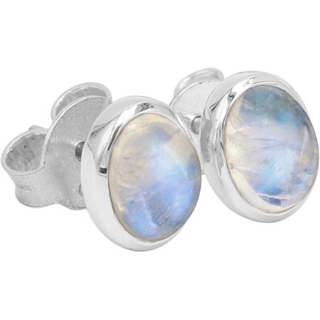 JAY JOOLS Moonstone Stud Earrings in 925 Sterling Silver for Women