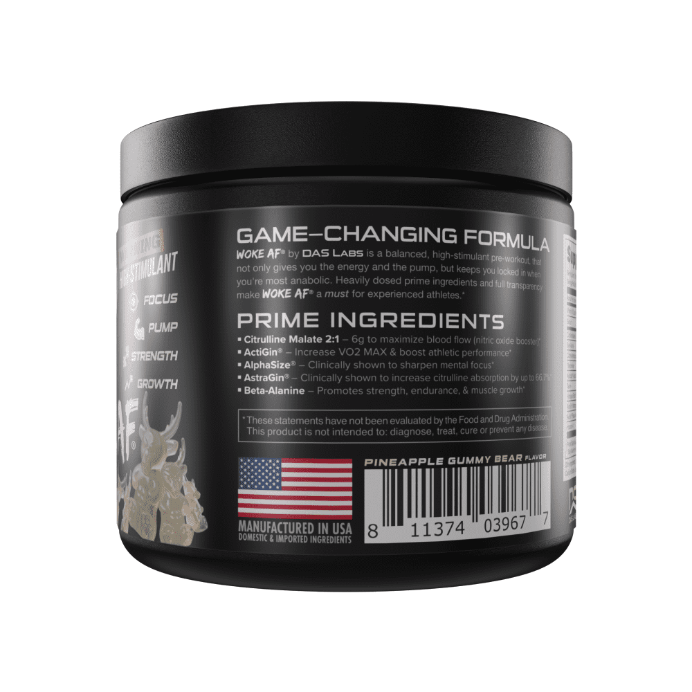 Bucked Up Woke AF Pre-Workout Powder, Increased Energy, White Gummy Deer, 333 mg Caffeine, 20 Servings