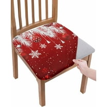 Dining Room Chair Seat Covers Set of 4, Christmas Snowflake Bell Red Gradient Removable Stretch Chair Seat Cushion Slipcovers Protector for Holiday Party Festival Decoration Silver Pine Leaves