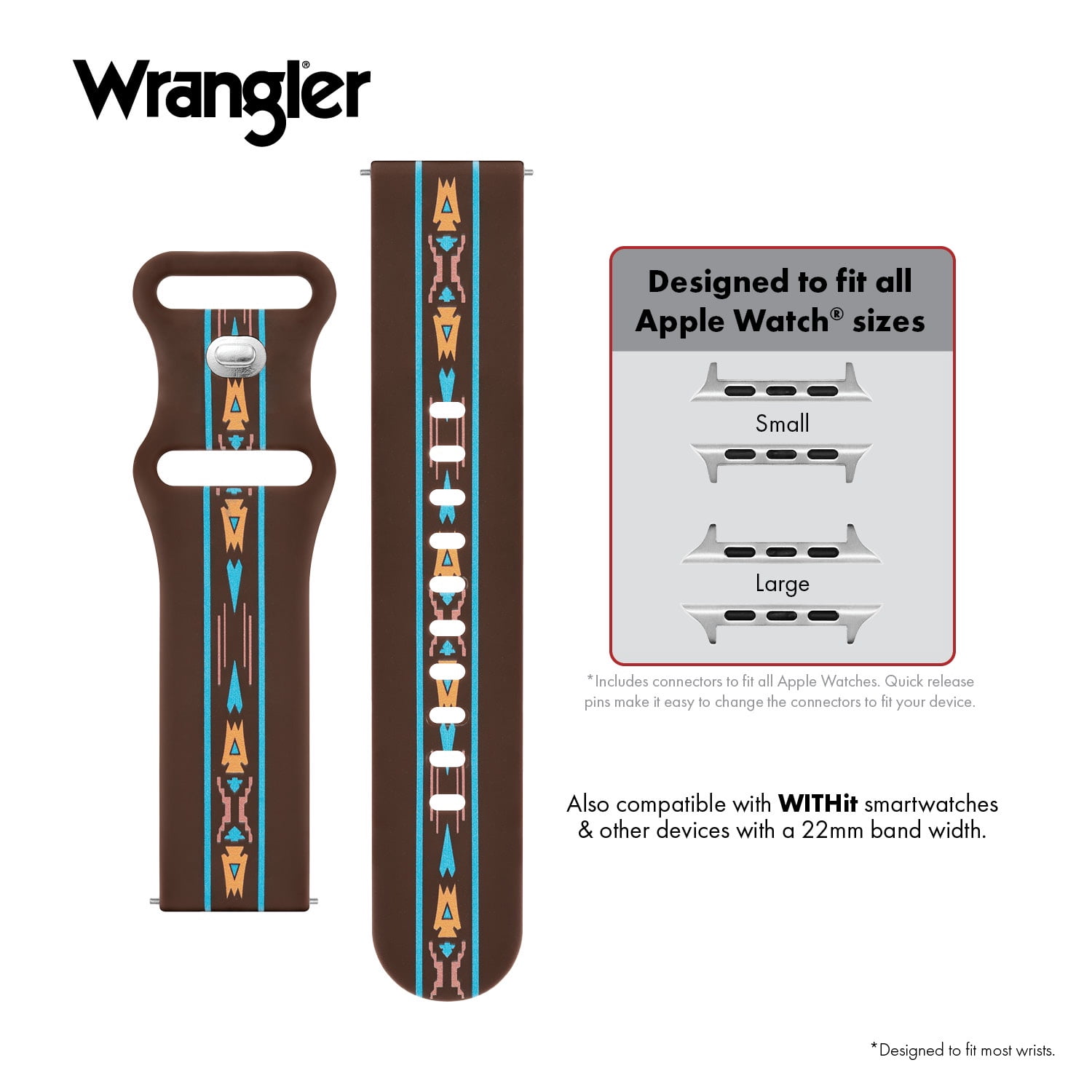 Wrangler® "Aztec" Brown Silicone Band for The Apple Watch®, Western Pattern, Unisex, Fits all Apple Watch® Series and Sizes