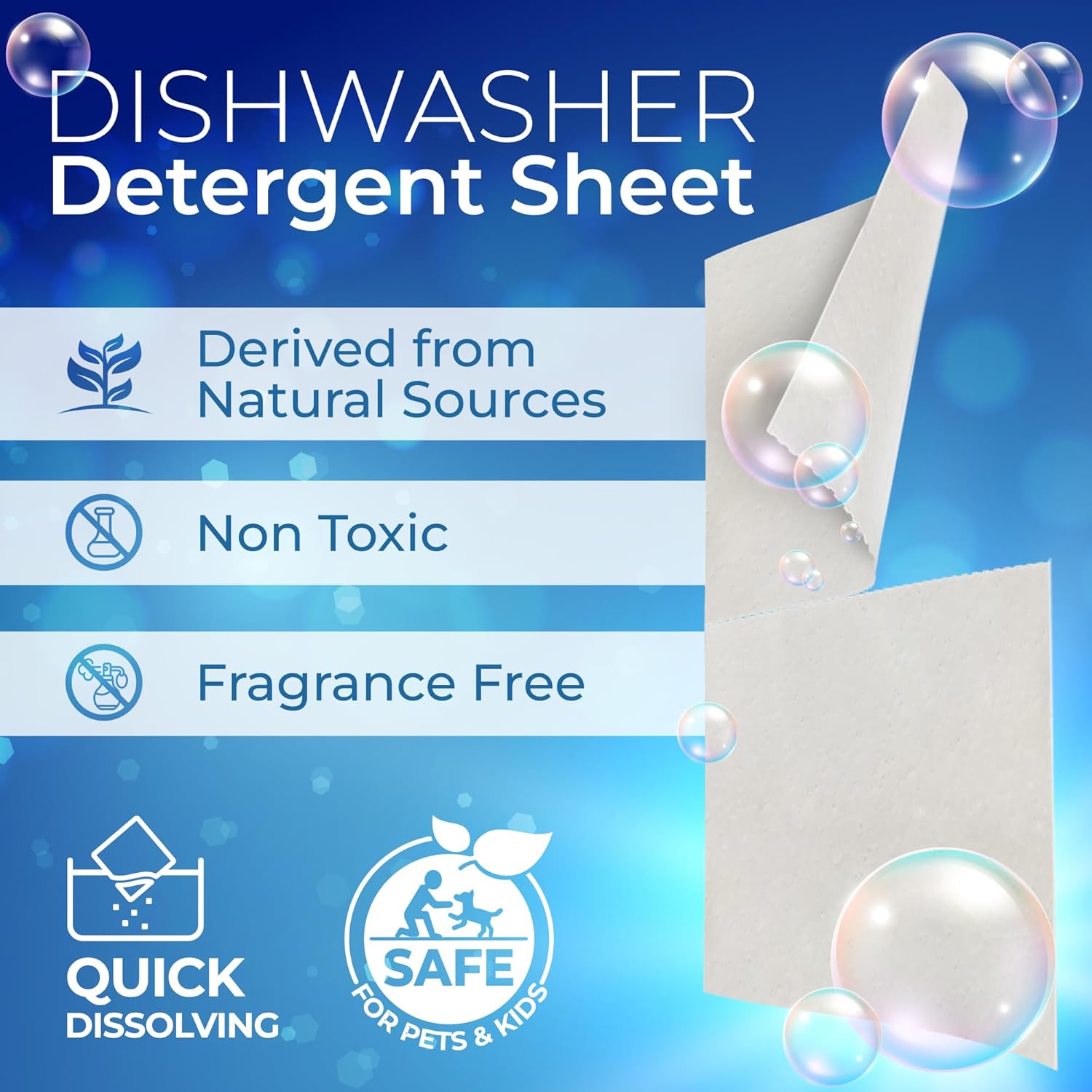 Eco-Friendly Dishwasher Detergent Sheets - Natural Dishwashing Detergent - Plant Based Dishwasher Soap Sheets - Unscented & Plastic Free Travel Size 60 Loads with sustainable Packaging.