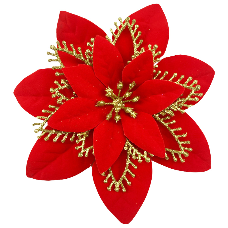 Pack of 6 Glitter Artificial Poinsettia Flowers Christmas Wreath