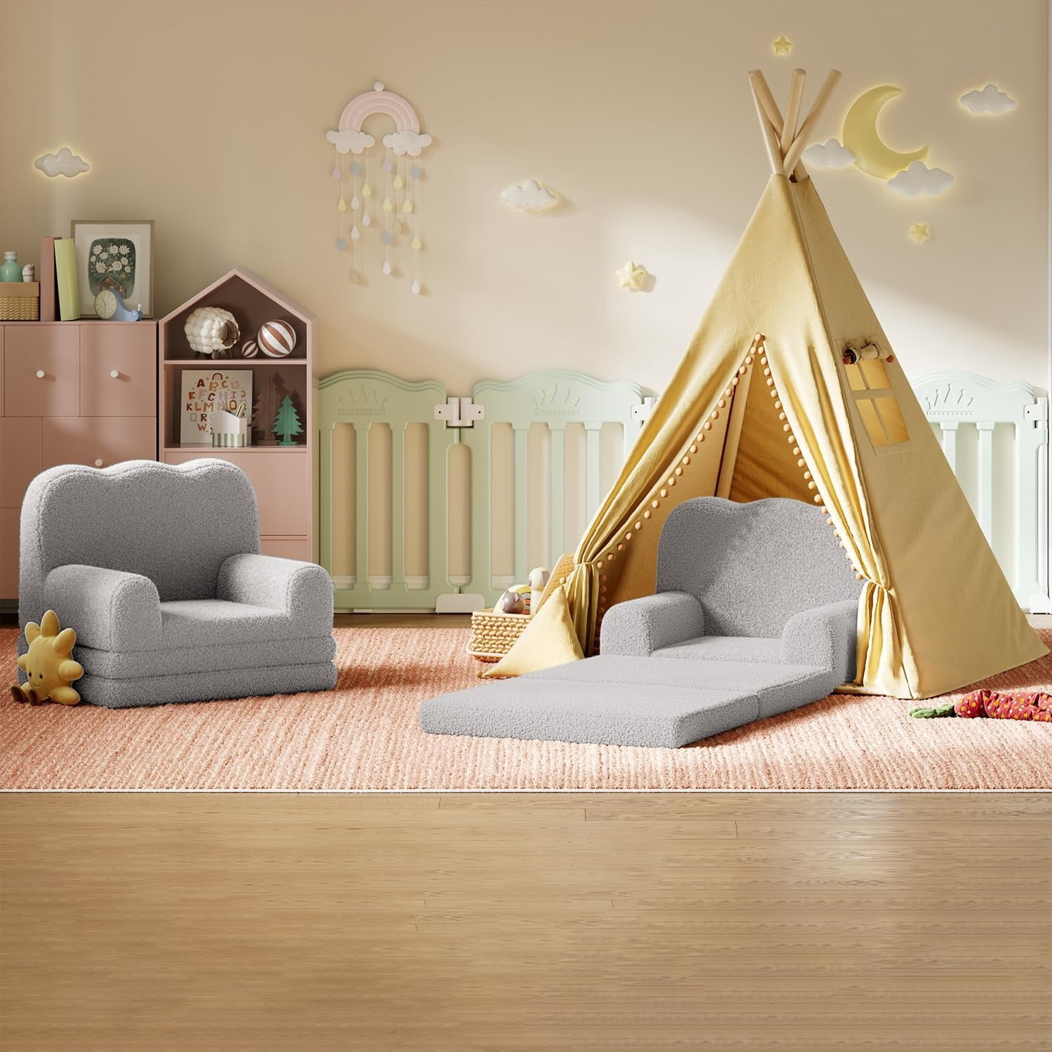 Home Kids Couch, 2-in-1 Convertible Toddler Sofa Chair, Soft Fold Out Couch Lounger for Kids, Comfy Children's Sofa Bed for Playroom