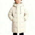 thumbnail image 1 of Parkas de manga larga de invierno para niños y niñas, de color sólido, gruesas, con capucha, cálidas, de plumón medio a largo, para niños, tops de algodón para niños, 1 of 9
