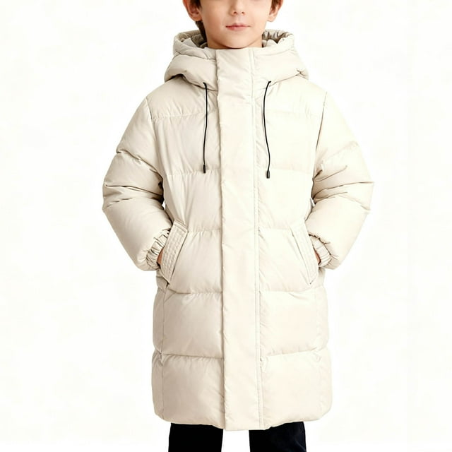 Parkas de manga larga de invierno para niños y niñas, de color sólido, gruesas, con capucha, cálidas, de plumón medio a largo, para niños, tops de algodón para niños
