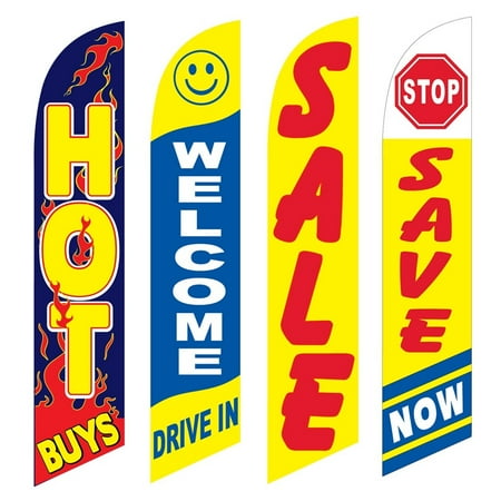 4 Advertising Swooper Flags Hot Buys Welcome Drive In Sale Stop Save Now
