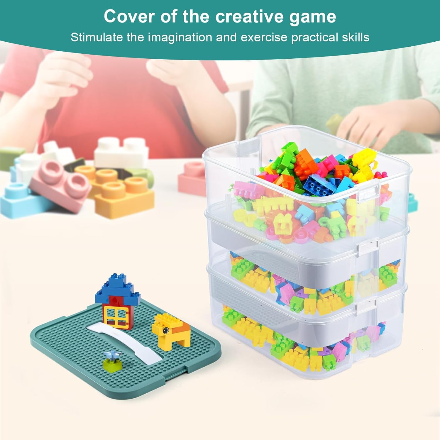 Plastic Storage Boxes Compatible with Lego Storage Organizer, Stackable Toys Organizer Clear Compartment Craft Containers for Building Blocks Bricks Puzzle Board Organizer Accessories, 3 Layer