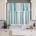 thumbnail image 4 of 3 Piece Kitchen Curtains and Valances Set Turquoise Aqua Stripes Cafe Curtains 36 Inch Length Modern Minimalist Abstract Lines Valance & Tier Curtain for Living Room Bedroom Window 54"x18"+27"x36"*2, 4 of 6