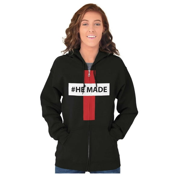 He Made Me Christian Jesus Christ Zip Up Hoodie Men's Women's Brisco Brands S