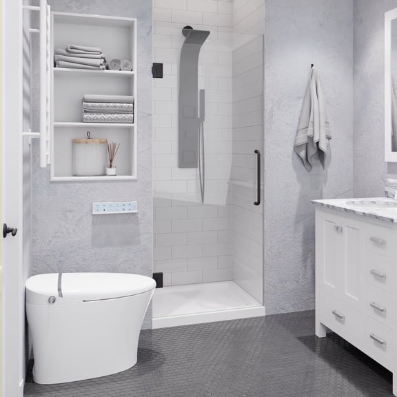 72" H x 30" W Hinged Frameless Shower Door Gunmetal Passion Series