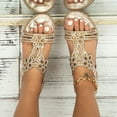 thumbnail image 3 of Oyedens Womens Rhinestones Sandals Sparkly Ankle Strap Wedding Low Heels Flats Dress Shoes, 3 of 6